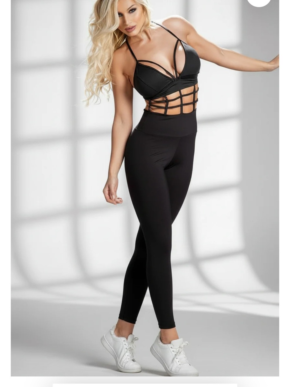 Black Strappy Cage-Waist Jumpsuit